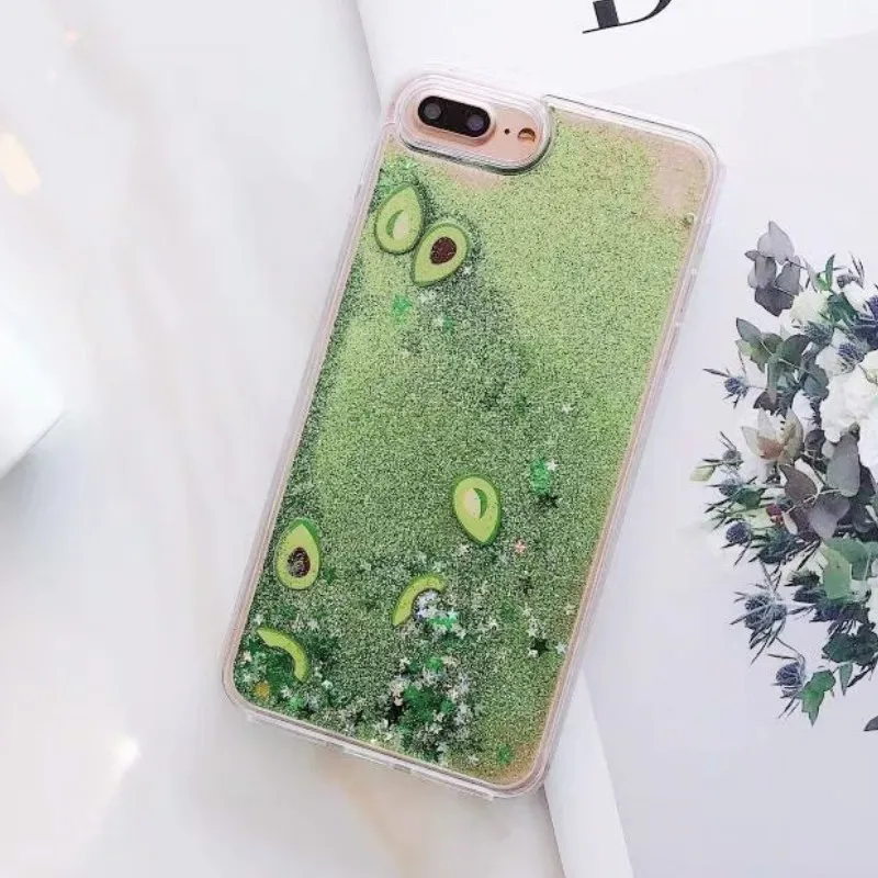 Fashion Liquid Avocado Watermelon Cactus Phone Cases For iPhone 6 6s 7 8 Plus X XS XR XSMAX Dynamic Quicksand Back Cover Capa | Мобильные