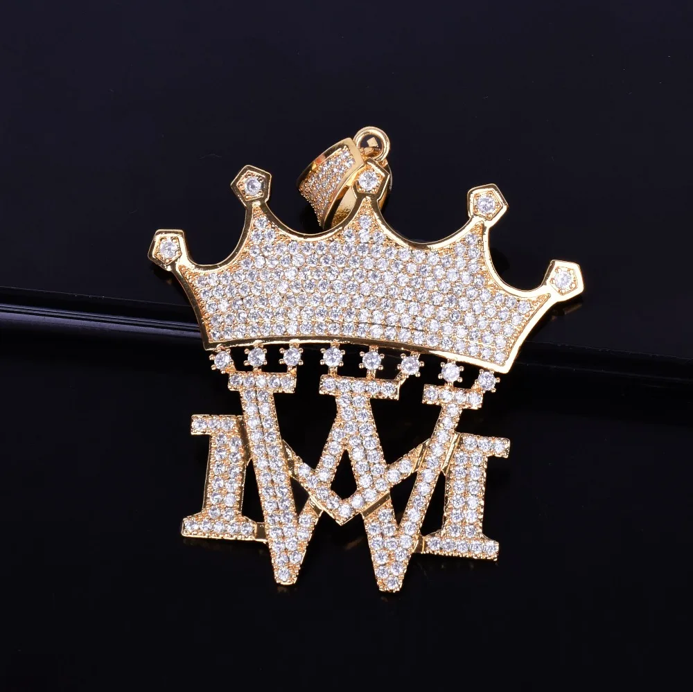 Корона с MW ожерелья и кулоны с теннисной цепочкой Золото Серебро Цвет Bling кубический циркон мужские хип хоп ювелирные изделия