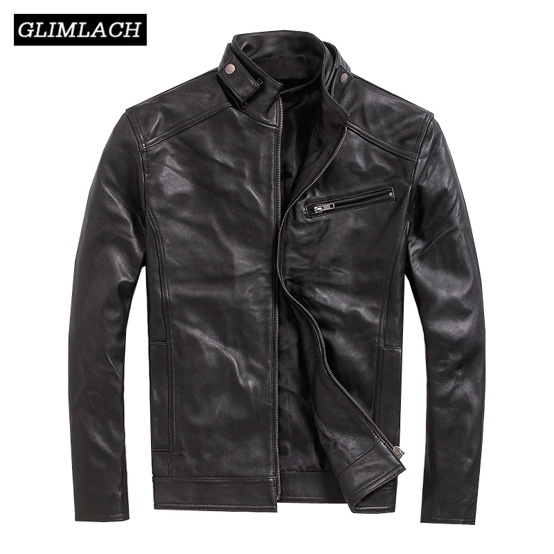 

2020 Black Slim Motorcycle Leather Jacket Men 100% Real Sheepskin Genuine Leather Coat Male Large Size Stand Collar Outerwear