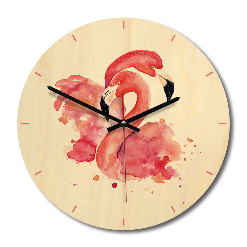 12 &quotмультфильм красный Фламинго деревянные настенные часы птица домашний декор