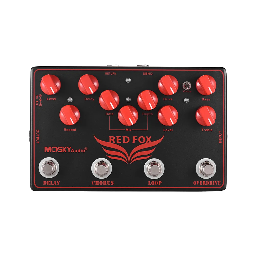 

MOSKY RED FOX 4-в-1 педаль эффектов для электрогитары задержка + хор + петля + овердрайв эффекты гитарные педали Аксессуары для гитары