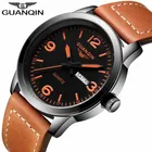 Часы наручные GUANQIN мужские деловые, брендовые Роскошные водонепроницаемые кварцевые с кожаным ремешком, с отображением недели и даты