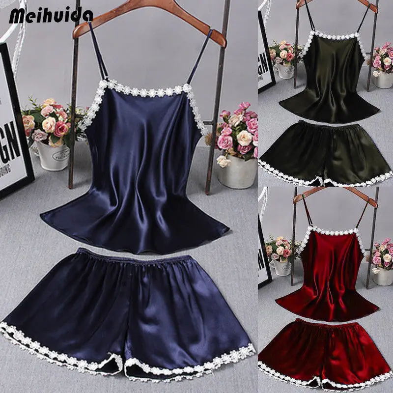 Женская атласная шелковая одежда для сна из 2 предметов топы без рукавов с