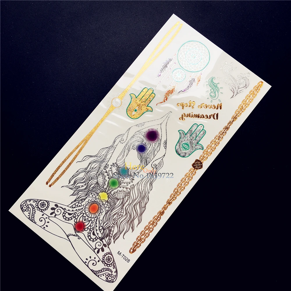 1 шт. индийская золотая и металлическая ручная татуировка Hamsa ловец снов цветок