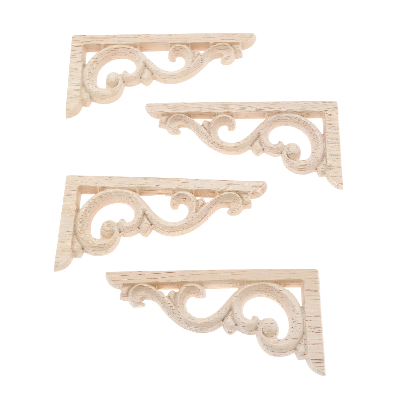4Pcs 12*6cm Floral Wood Carved Decal Corner Appliques Frame Wall Furniture Woodcarving Decorative Wooden Figurines Crafts | Дом и сад
