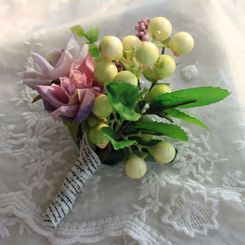 

10 pcs/lot berry bride wrist flower and bridegroom corsage for wedding