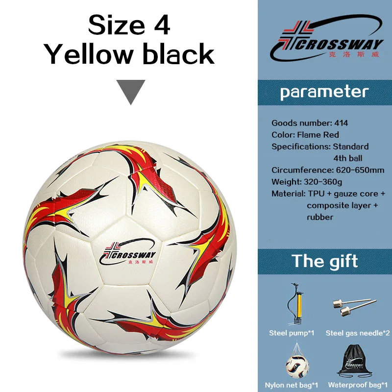 Soccer Ball Size 4 CROSSWAY, Официальный стандартный футбольный мяч, размер 3, 4, 5, футбольный мяч для мужчин и детей, для игры на открытом воздухе, тренировочный мяч с надувной сеткой, гол, ПУ - Цвет: Soccer Ball Size 4