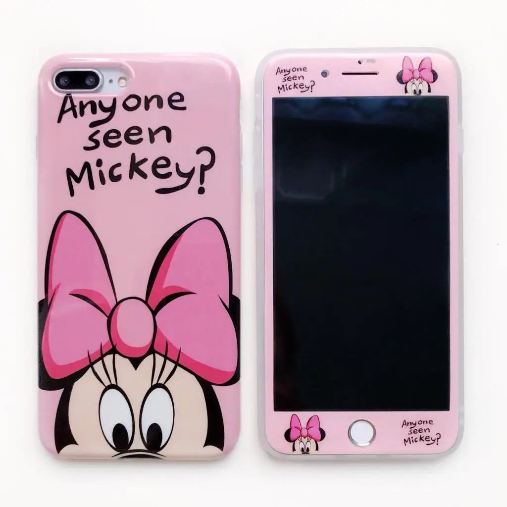 Закаленное стекло с мультяшным рисунком для iPhone 7 8 6s 6 Plus защитная пленка+ чехол для телефона