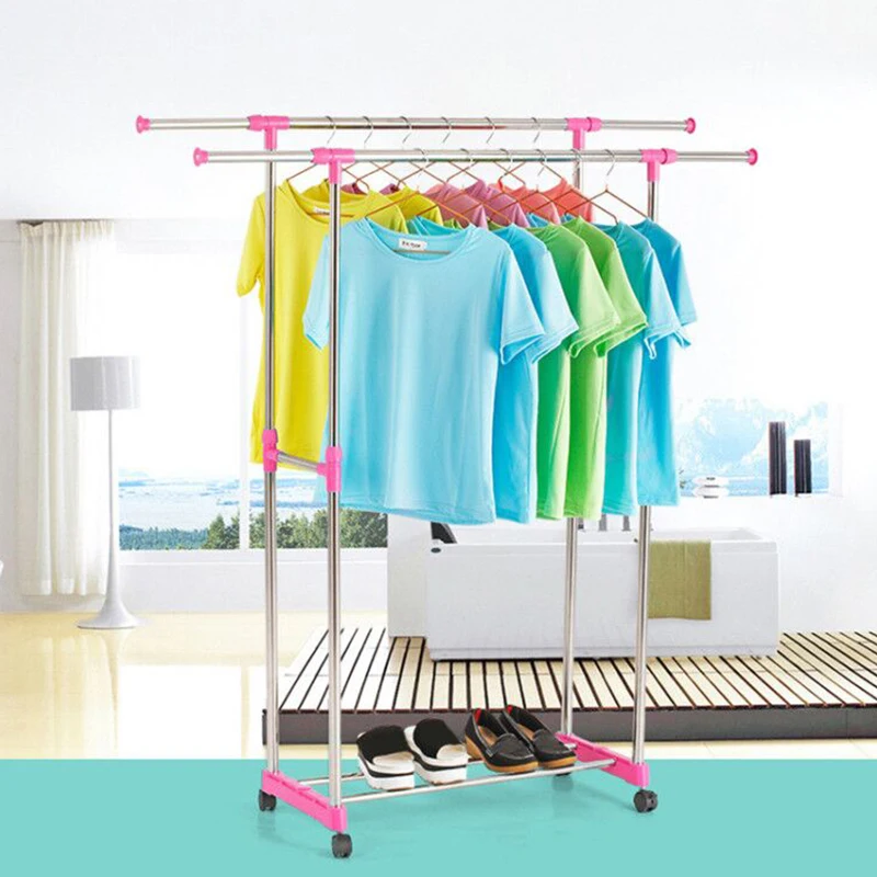 Simple Folding Clothes Hanger Movable Assembled Coat Rack Stand Adjustable Clothing Closet Bedroom Living Room Furniture