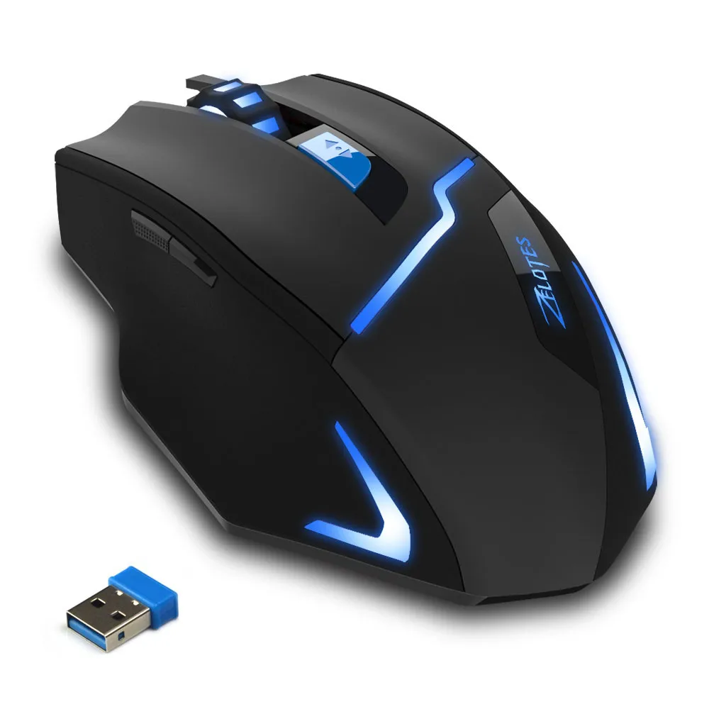 ZELOTES Беспроводная игровая мышь 2 4 ГГц 2400DPI Регулируемая для ноутбука ПК