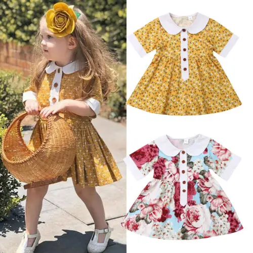Новое летнее платье с цветочным рисунком для маленьких девочек хлопковый