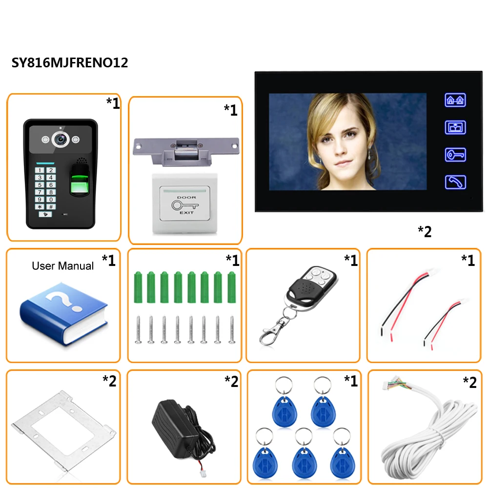 7 &quotTFT 2 монитора Распознавание отпечатков пальцев видеодомофон комплект