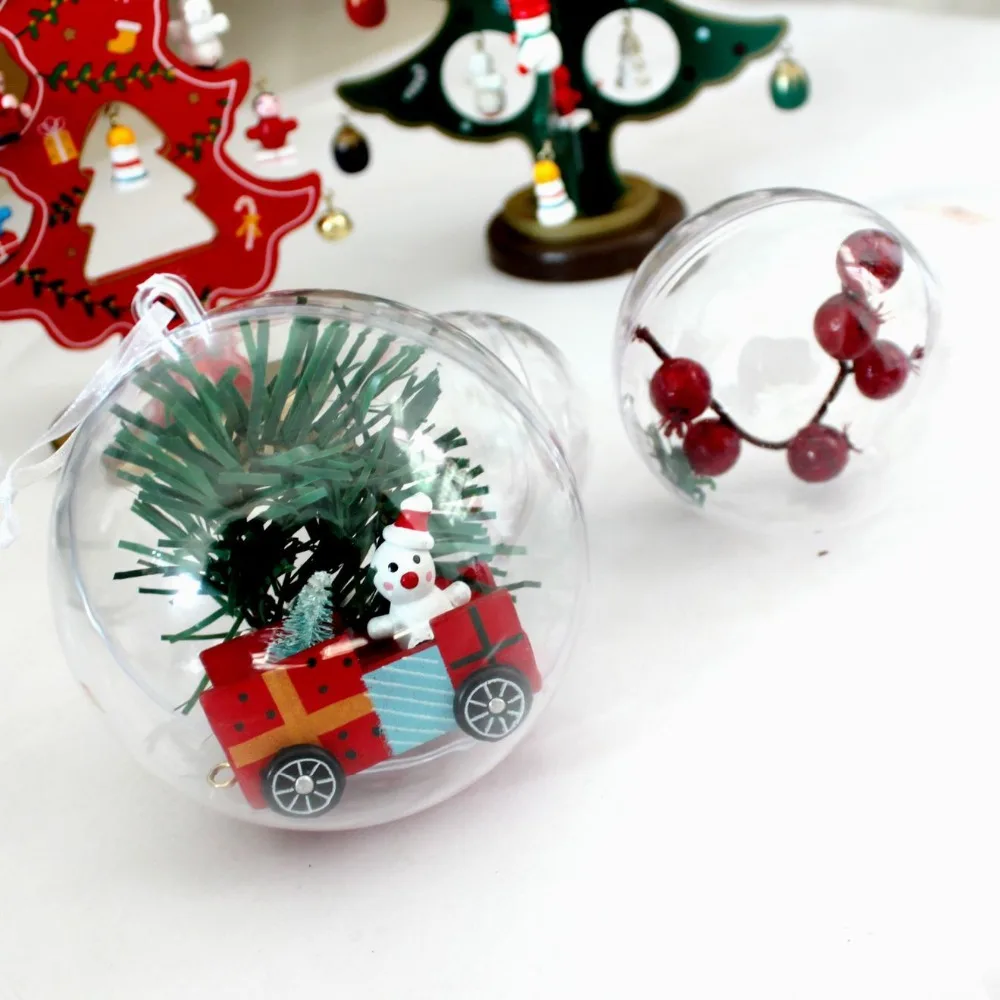

20pcs 10cm Christmas Tress Decorations Ball Transparent Open Plastic Clear Bauble Ornament Gift Present Box Decoration