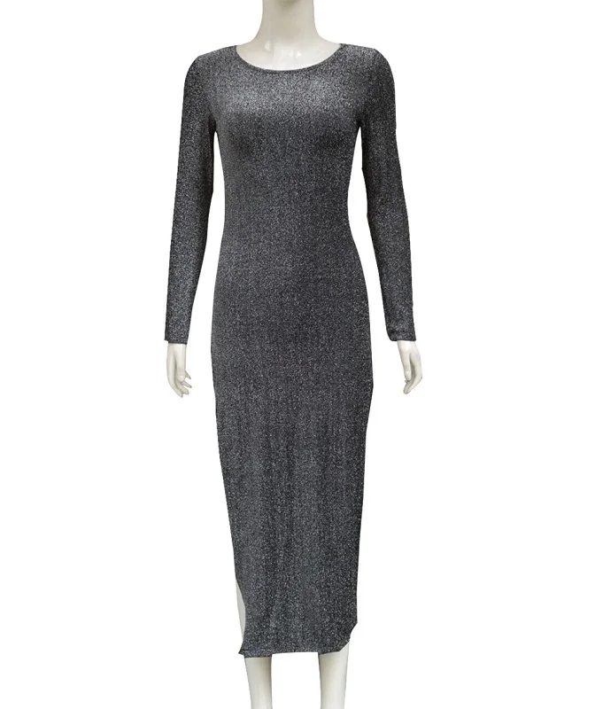 Сексуальная сторона Разделение открытие Bodycon Midi платья Тонкий Сияющий вечерние