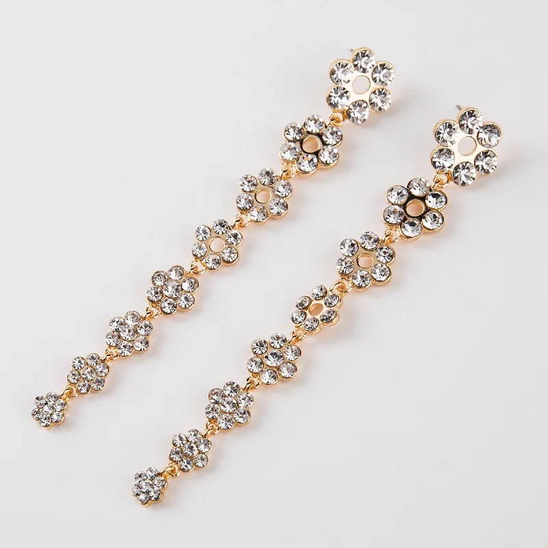 Bride Earrings For Women Crystal Large Big Long Drop Hanging Dangle Flower Fashion Jewelry Accessories | Украшения и аксессуары