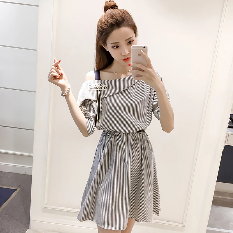 Женское летнее платье в Корейском стиле с открытыми плечами модное повседневное