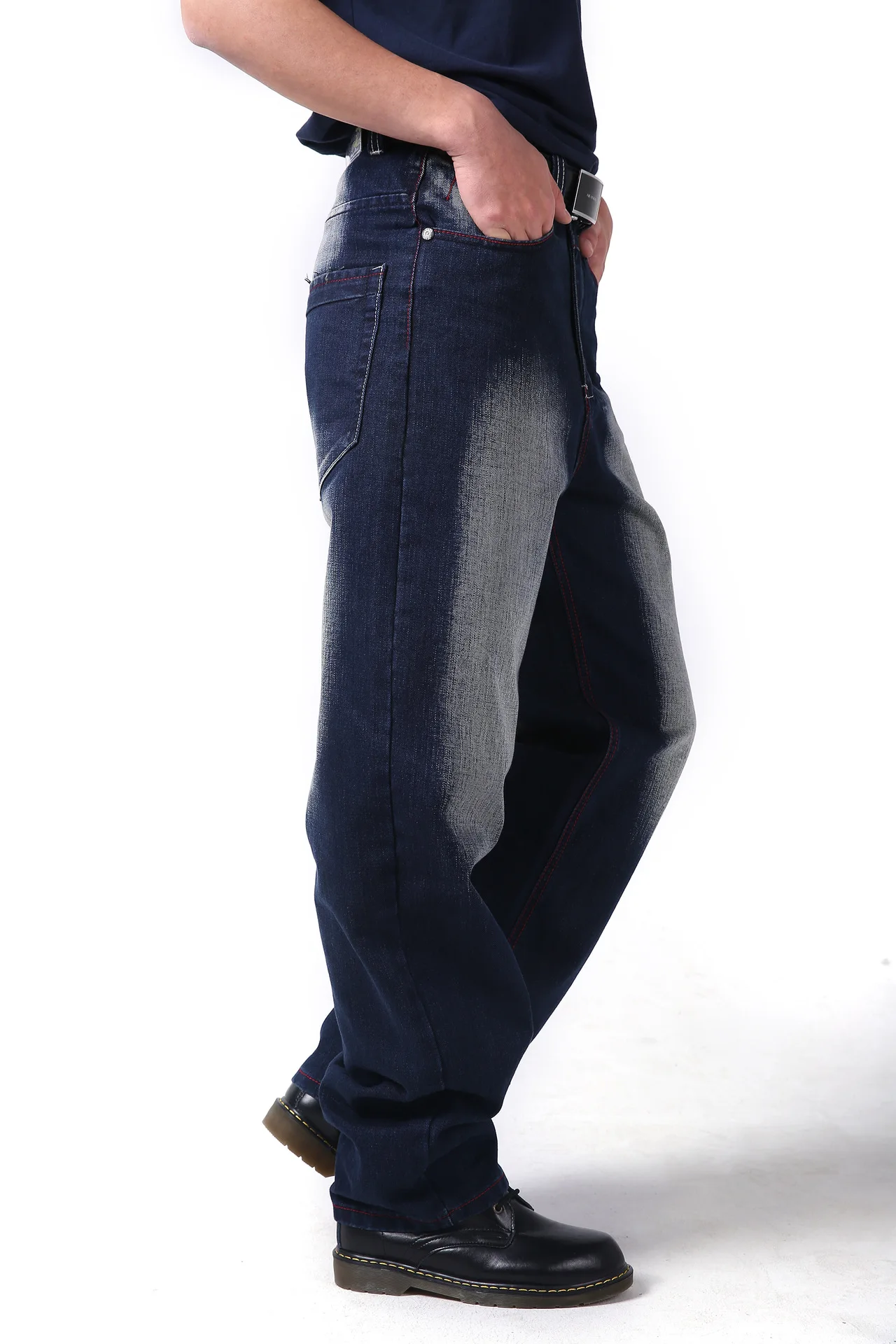 Fashion Men`s Biker Jeans Heavy Duty Multi Pockets Japanese Style Loose Fit Plus Size 30-46 Cargo Denim Pants For Hipster | Мужская