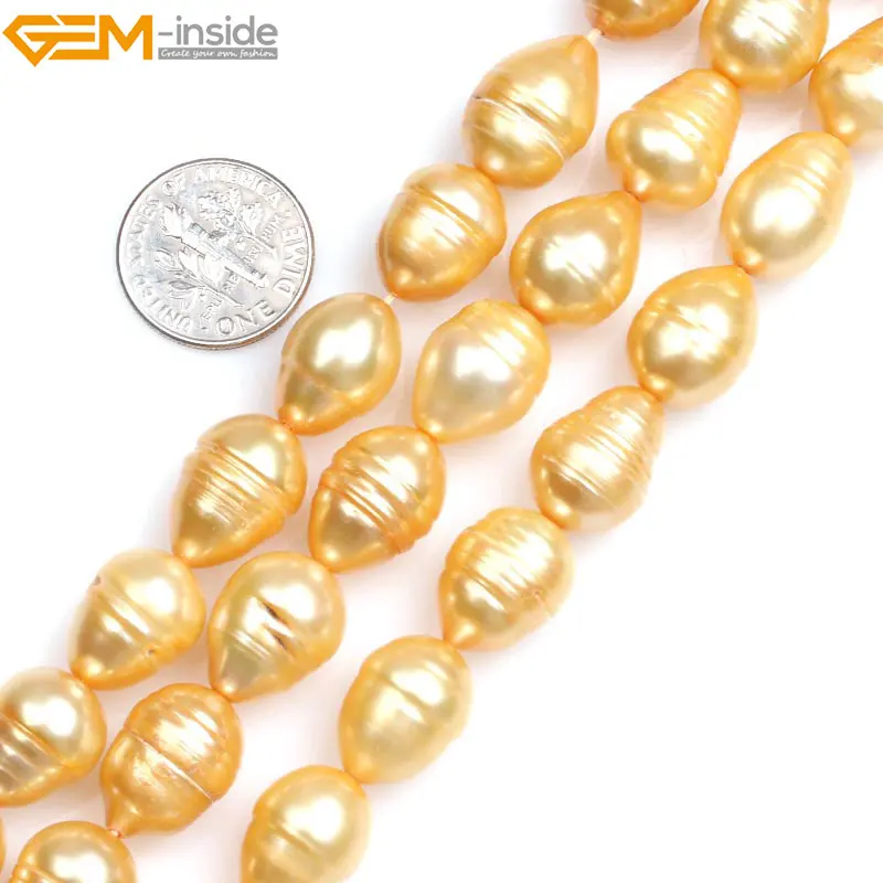 

Gem-inside Natural Gold Pear Drop Cultured Freshwater Pearls Beads for Jewelry Making 15inches DIY Jewellery