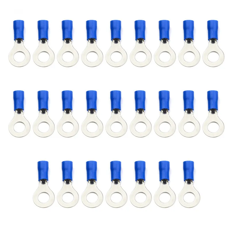 25PCS RV2-6 Blue Ring Insulated Terminals Cable Wire Connectors PVC Electrical Crimp 1/4" Suit 1.5-2.5mm Automobile | Обустройство