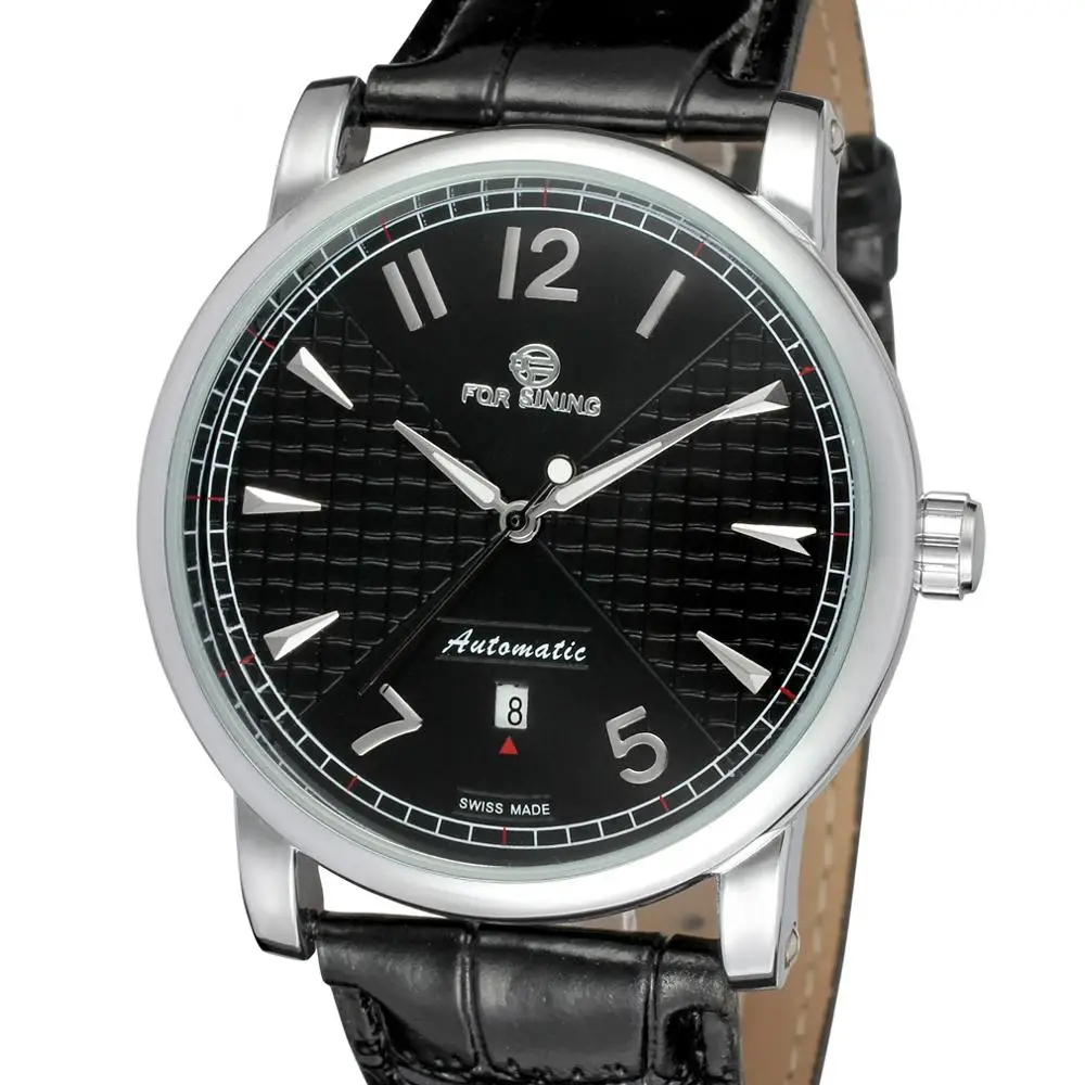 

FORSINING WATCH Black classic creative digital three-point pattern dial with calendar, men's mechanical belt watch