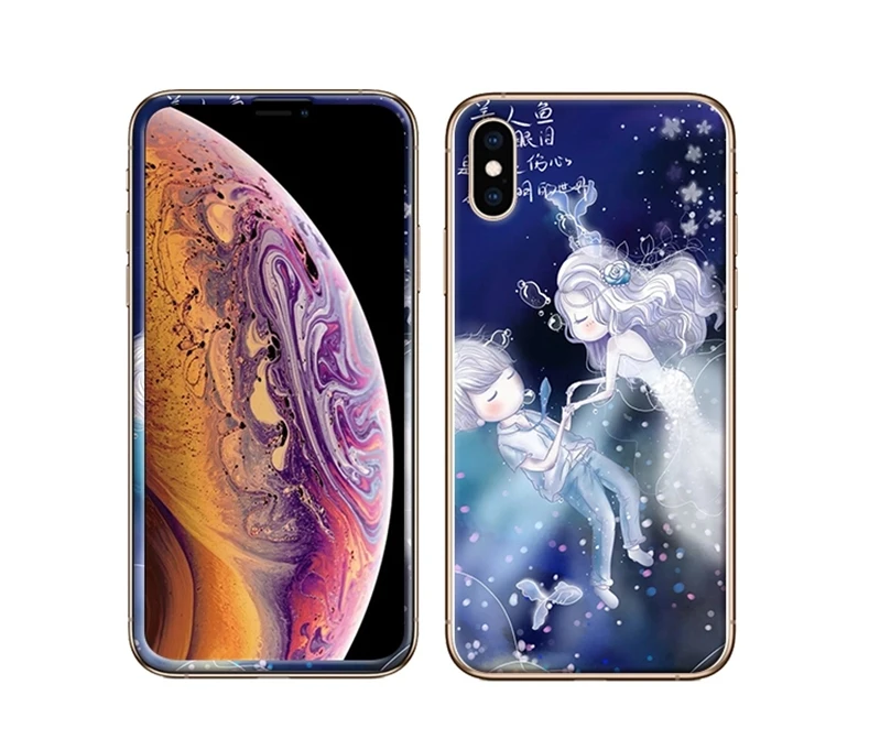Чехол для экрана для iPhone Xs XR Xs Max X Передняя пластина из закаленного стекла+ ТПУ задняя Цветная рисунок или корпус с рисунком