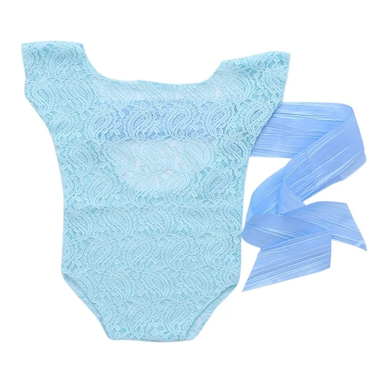 Light Blue Кружевной Шелковый комбинезон с бантом на спине для новорожденных девочек, комбинезон, наряд для фотосессии, Детский костюм, одежда для малышей - Цвет: Light Blue