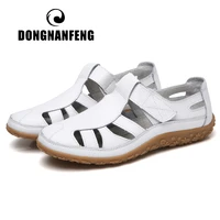 dongnanfeng women ladies female mother genuine leather shoes sandals gladiator summer beach cool hollow soft hook loop llx 9568
