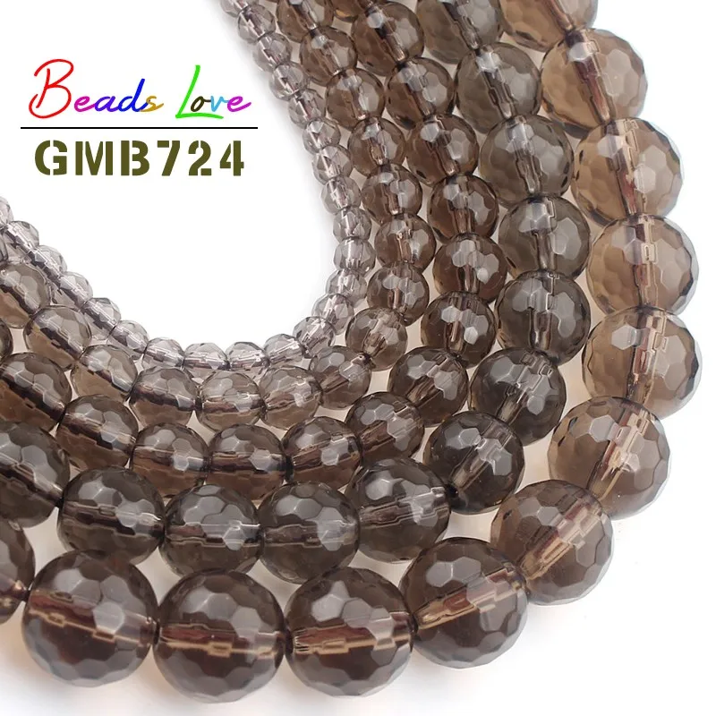 

Wholesale Faceted Smoky Quartzs Stone 4 6 8 10 12mm Round Beads For Jewelry Making DIY Charm Glass Bracelet Crystal Perles 15''