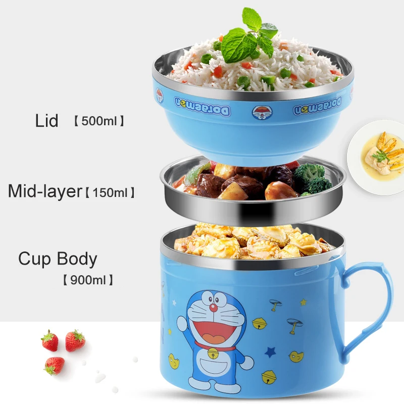Портативный мультфильм японский из нержавеющей стали Коробки для обедов чашка