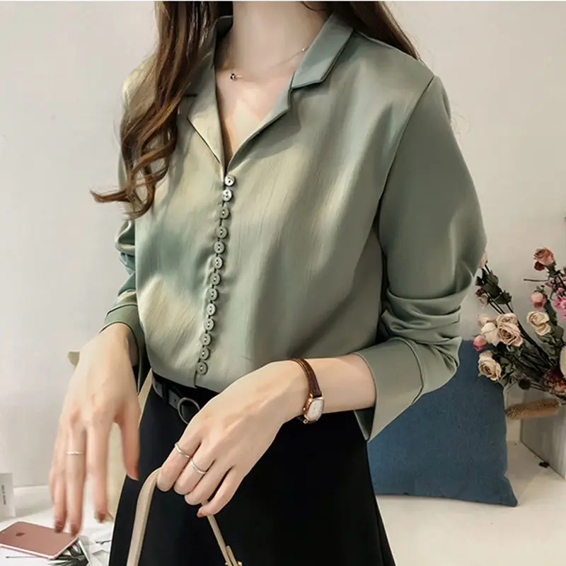 

Women Sexy V Collar Blouse Shirt Casual Long Sleeve Loose Bottoming Blouse