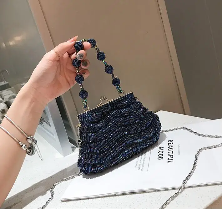 Blue LJT бренд жемчужные плетеные сумочки Женская Роскошная брендовая сумка с блестками женская цепочка через плечо мини тканая сумка-клатч кошелек - Цвет: Blue