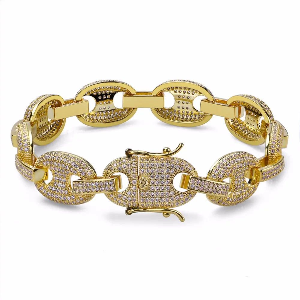 Морской звено цепи кофе бобы браслет для мужчин женщин хип хоп Bling Iced Out зубец
