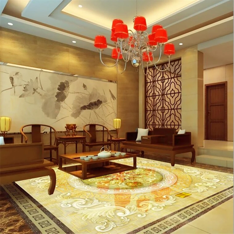 beibehang Custom floor painting 3D rich more than nine fish Figure living room bedroom self-adhesive marble 3d flooring | Обустройство