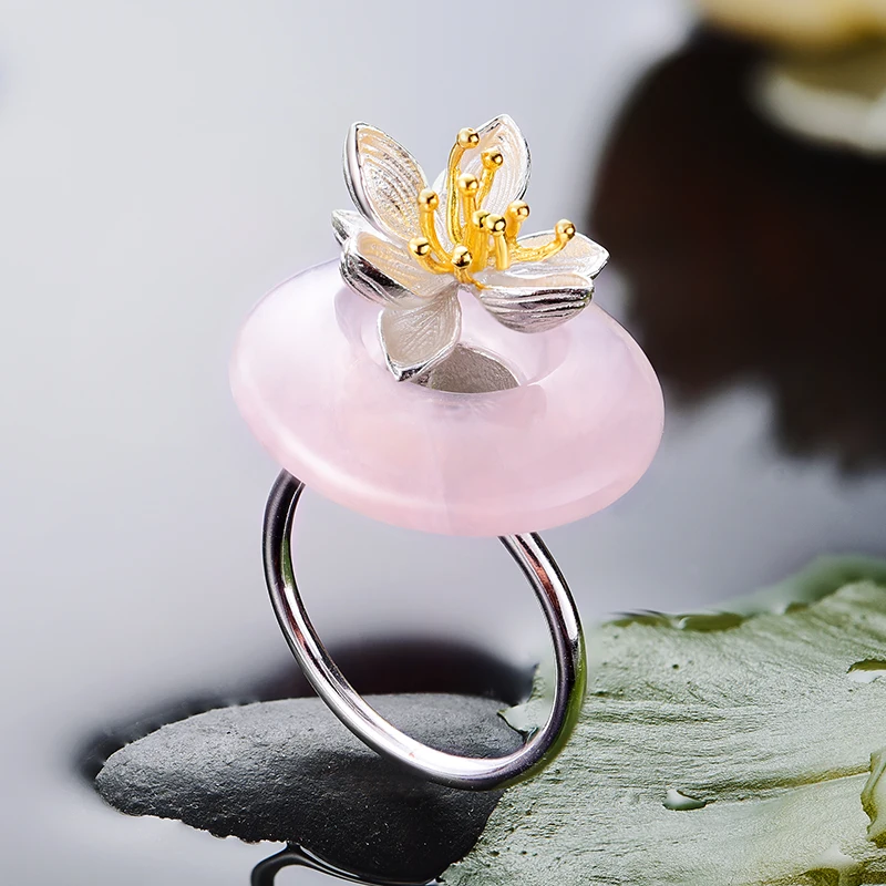 Lotus Fun Moment реальные 925 серебро натуральный зеленый камень кольца творческий