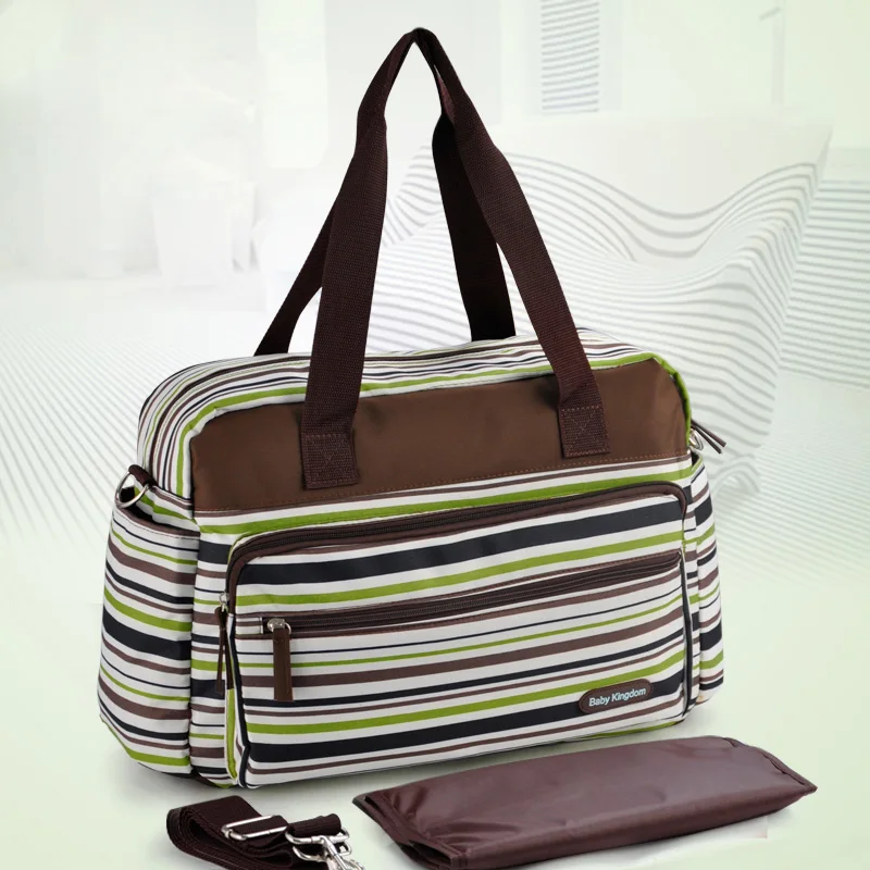 Striped Mummy Bag For Stroller Multifunction Nappy Tote Shoulder Retro Baby Diaper Large Capacity Fashion Handbag | Мать и ребенок
