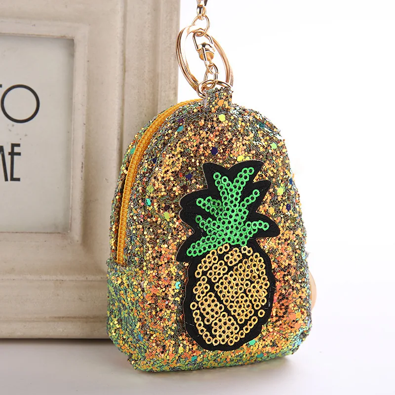 Cute Pineapple Keychain Glitter Pompom Sequins Key Ring Gifts Llaveros Mujer Charms Bag Accessories Key Chain Mini Coin Purse