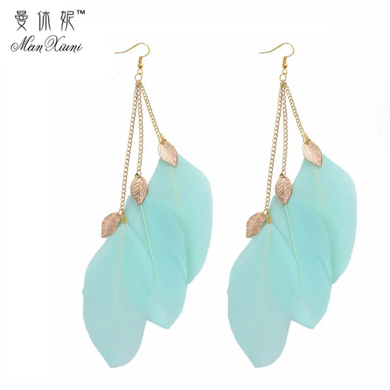 Женские серьги с листьями и перьями цвета розового золота 2020|feather drop earrings|feather