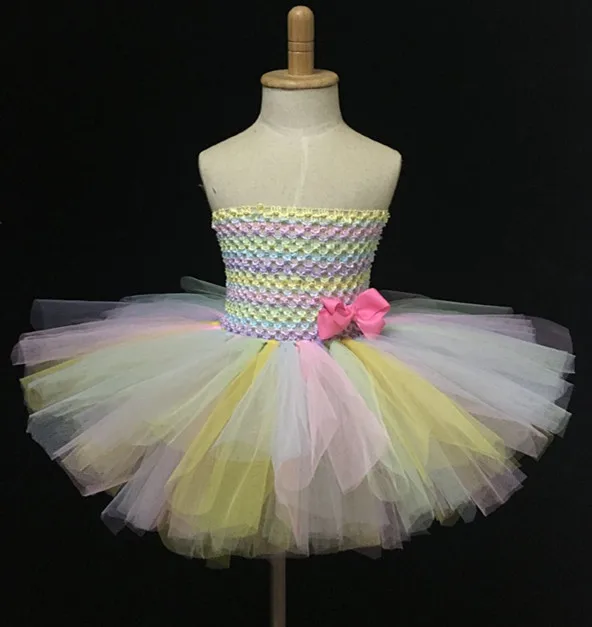 Радужное вязаное платье-пачка для девочек детское Двухслойное Пышное балетное