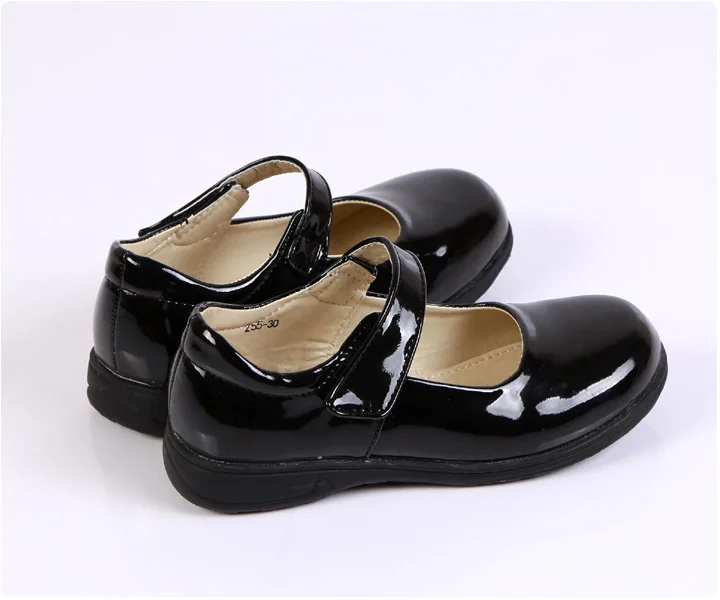 Черный для девочек детские кожаные туфли студент показать в стиле Принцесса на