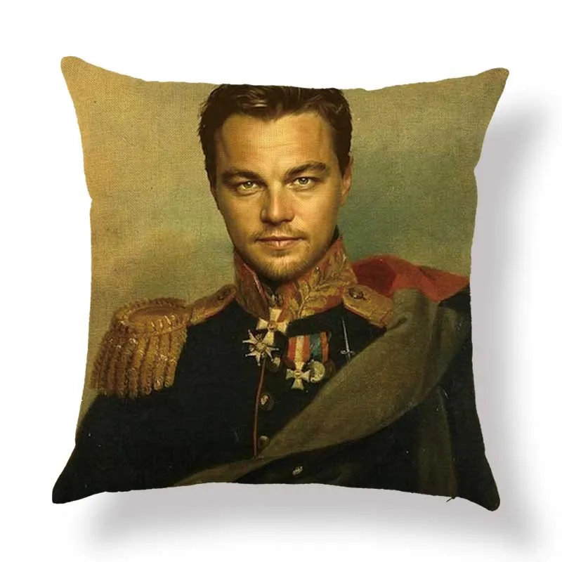 

Oil Painting Style Robert Downey Jr. Matt Damon Leonardo DiCaprio General Costume Decoration Art Throw Pillow Sofa Cushion Cover