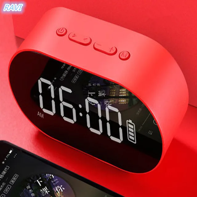 Espelho de alto falante sem fio Bluetooth com дисплей alarme цифровой Suporte светодиодный Tf Super baixo e