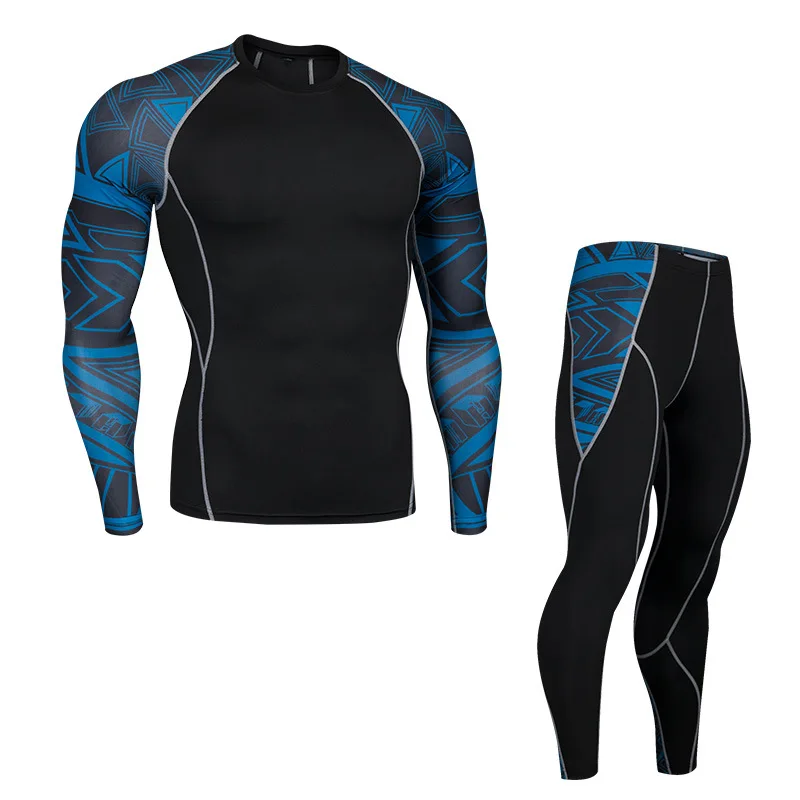 

New Men Compression Running jogging Suits Clothes Sport Set Long T-shirt And Pants Gym Fitness workout Tights clothes 2pcs / set