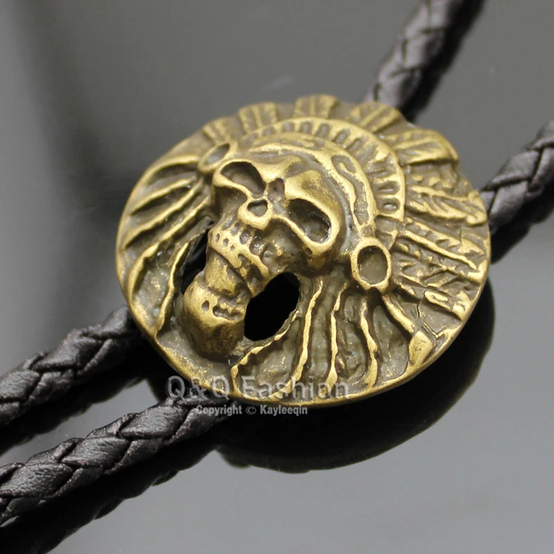 Новый Байкерский Кожаный Галстук с черепом Rodeo Западный Боло ювелирные изделия