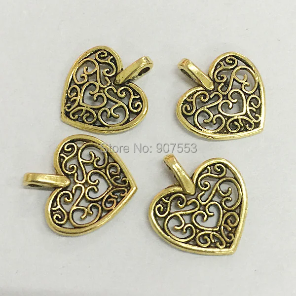 

100pcs dark gold tone 2sided hollow floral heart charms h0239