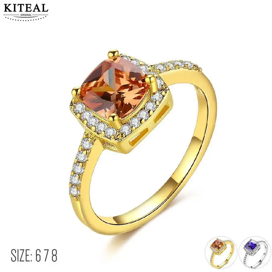 Оранжевое/фиолетовое квадратное кольцо с камнями Свадебные Кольца для женщин