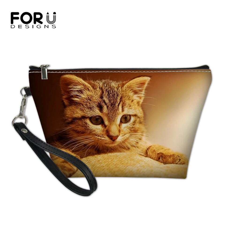 Женские дорожные сумки для макияжа FORUDESIGNS с рисунком кошек из искусственной кожи