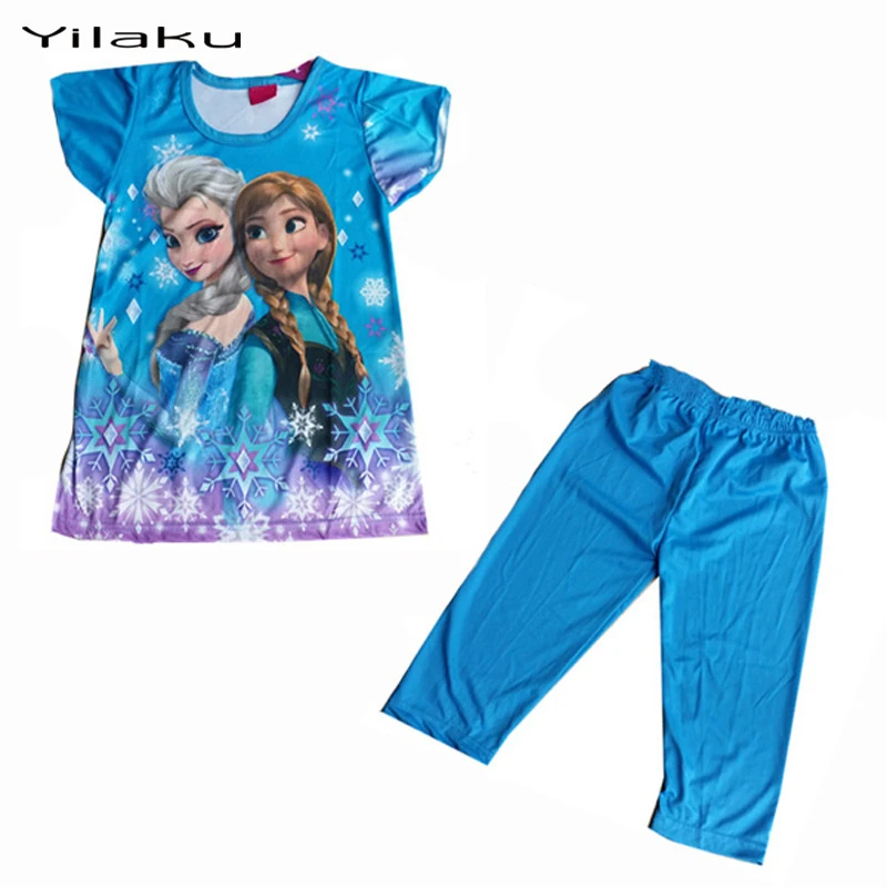Yilaku Пижамный комплект с рисунком из мультика Обувь для девочек Рубашка с короткими рукавами принцесса печати милые пижамы Пижама для младенцев