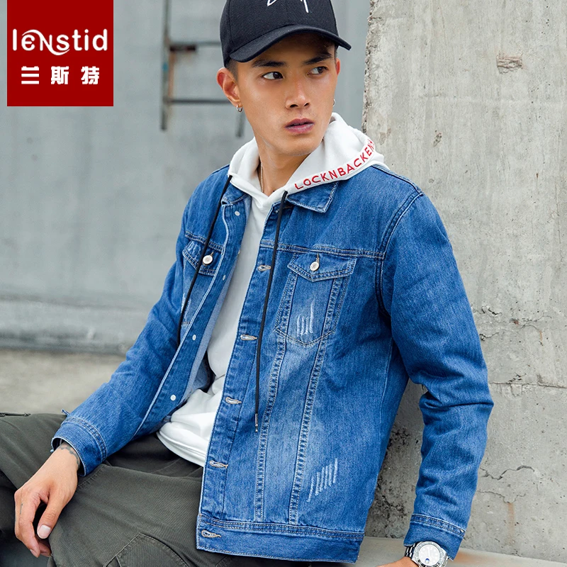 LENSTID 2019 новая весенняя Модная брендовая джинсовая куртка мужская царапина