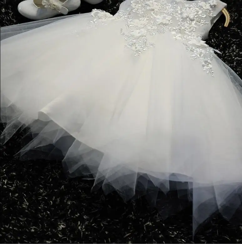 Appliques Beads Tulle Flower Girl Dress For Wedding Party Christmas Kids Princess Birthday Prom First communion Gowns | Детская одежда