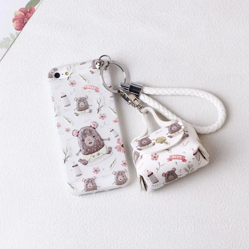 For iPhone 7/8 plus cute bear case for 5 5s cartoon phone cover SE 6 6s matte silicone shell girl gifts coin bag |